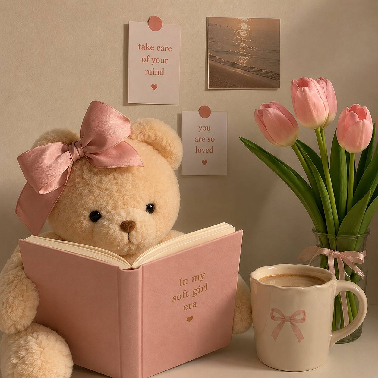 Foto de Perfil Aesthetic com Urso de Pelúcia e Café