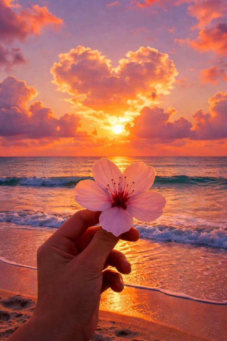 Aesthetic Pfp Profile Picture with Flower and Sunset on the Beach