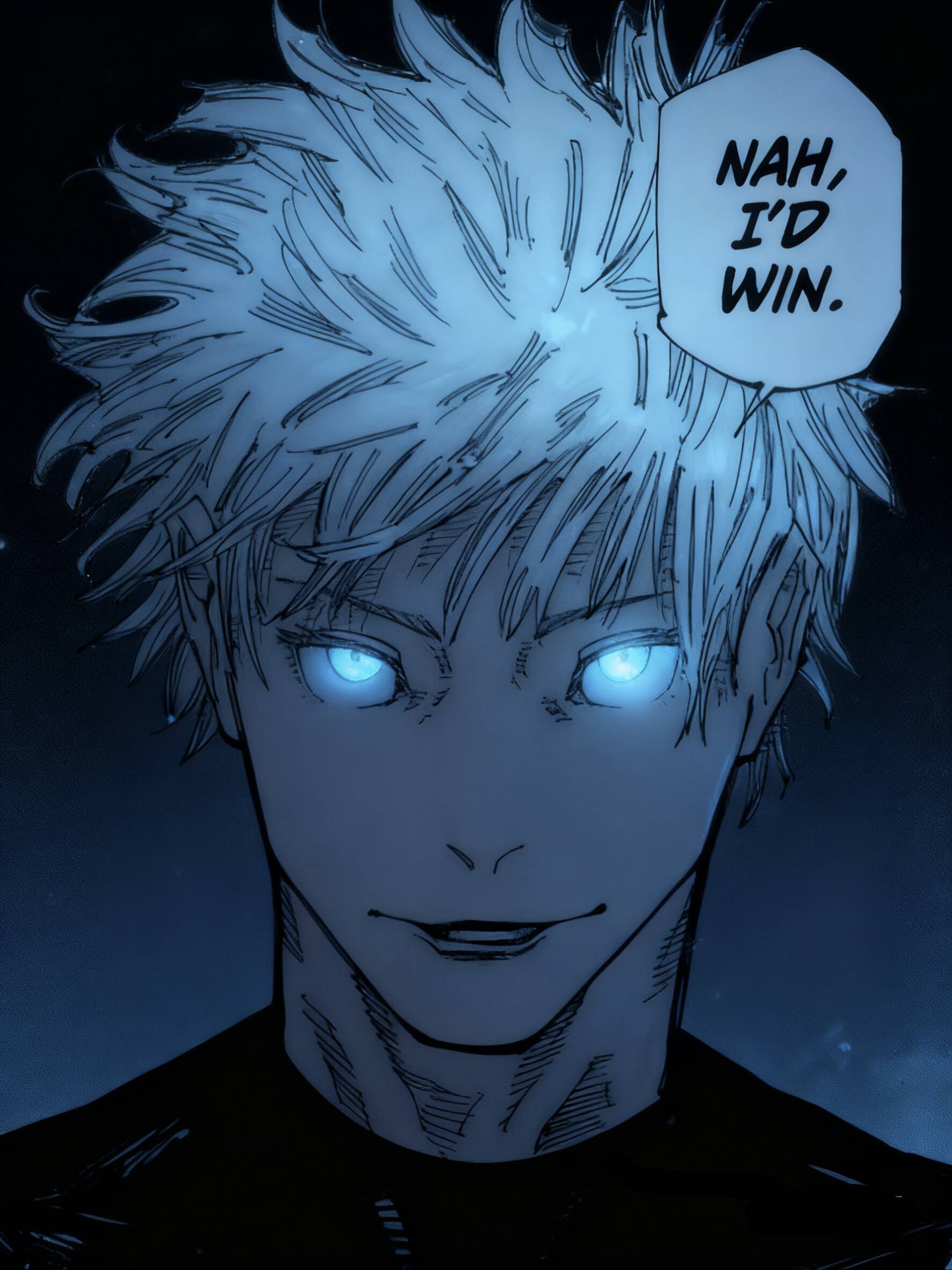 Foto de Perfil do Satoru Gojo com Olhos Brilhando no Escuro