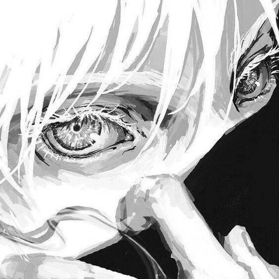 Foto de Perfil do Satoru Gojo com Olhar Intenso em Preto e Branco