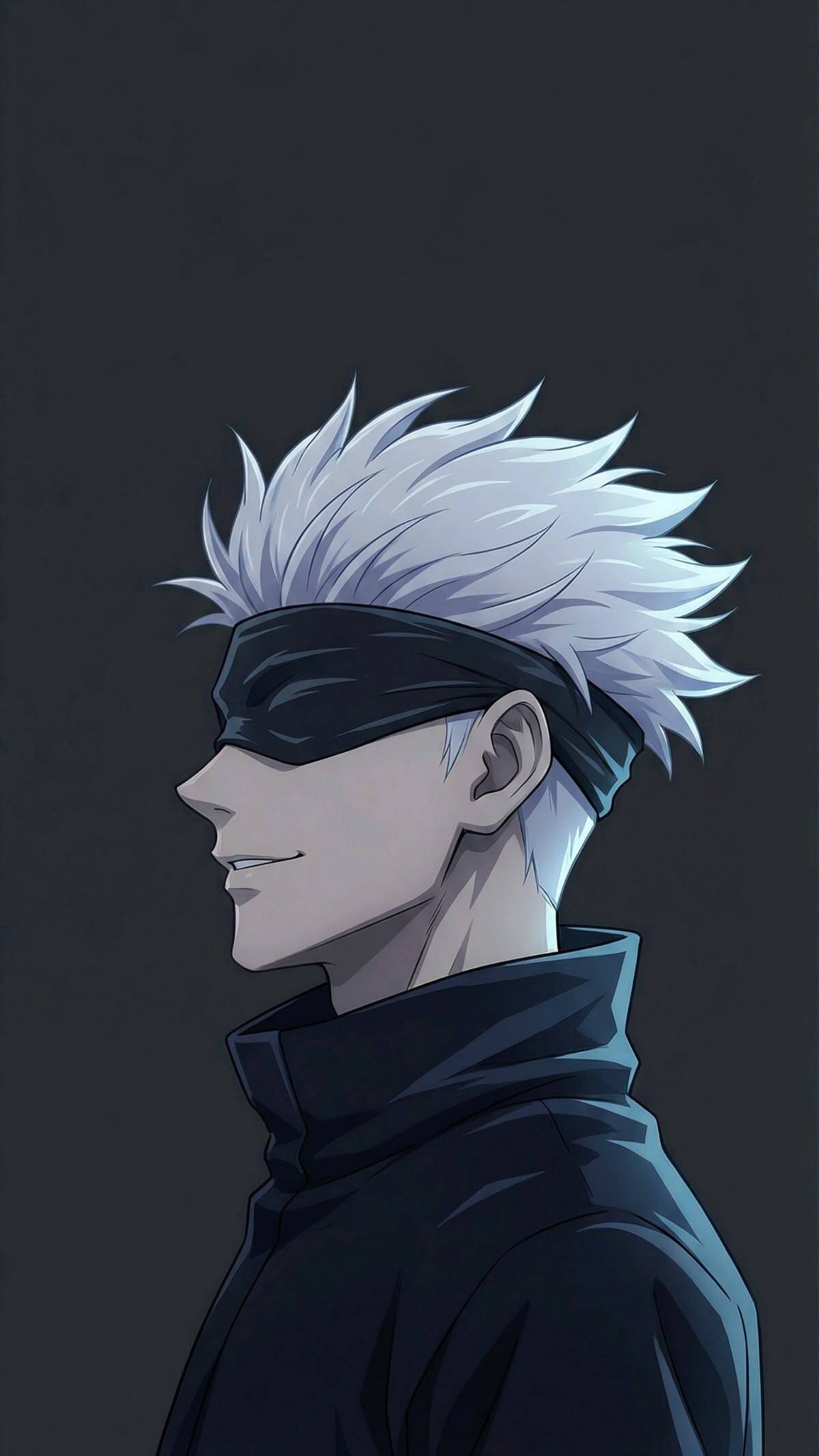Photo de profil de Satoru Gojo de côté avec des cheveux blancs