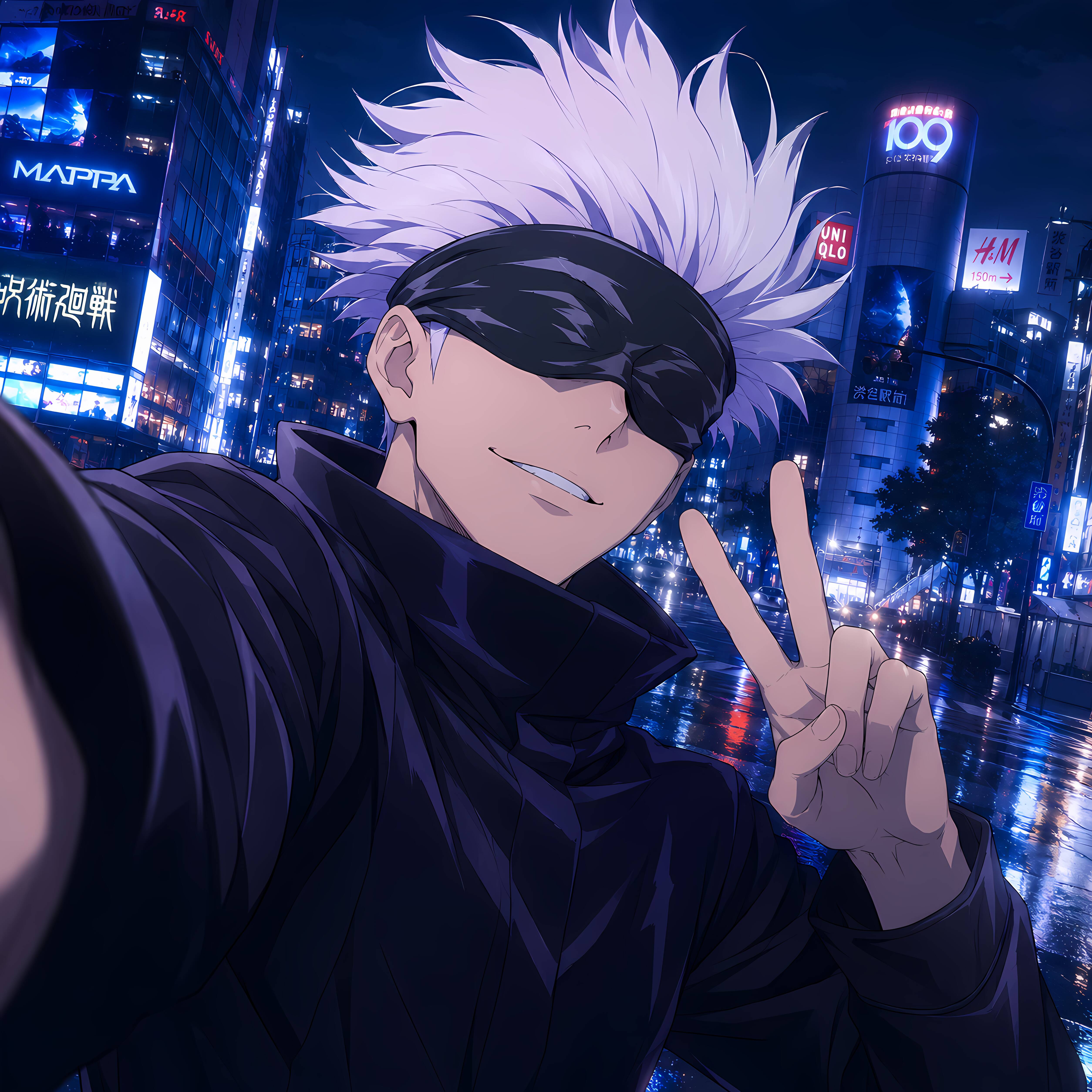 Foto de Perfil do Satoru Gojo Fazendo Paz e Amor na Cidade
