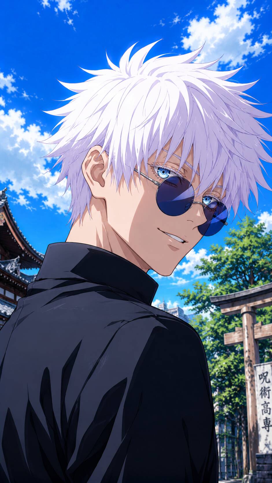 Foto de Perfil do Satoru Gojo com Óculos de Sol e Sorriso