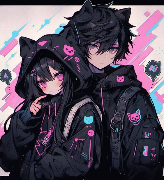 Pfp Profile Picture for Anime Style Matching Couple with Cats