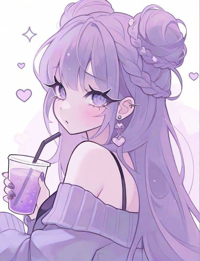 Foto de perfil morada de niña con bebida dulce