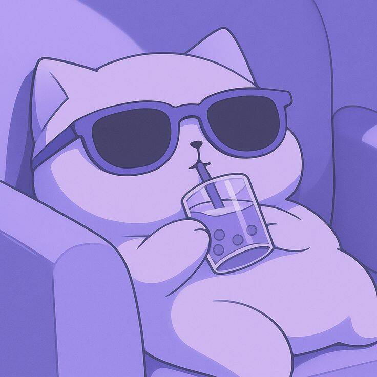 Foto de perfil violeta de un lindo gato con gafas de sol