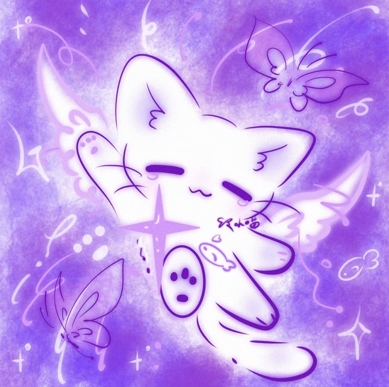Purple Pfp Profile Picture of Cute Kitten with Butterflies