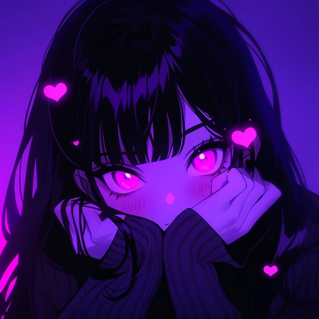 Purple Anime Pfp Profile Picture with Hearts