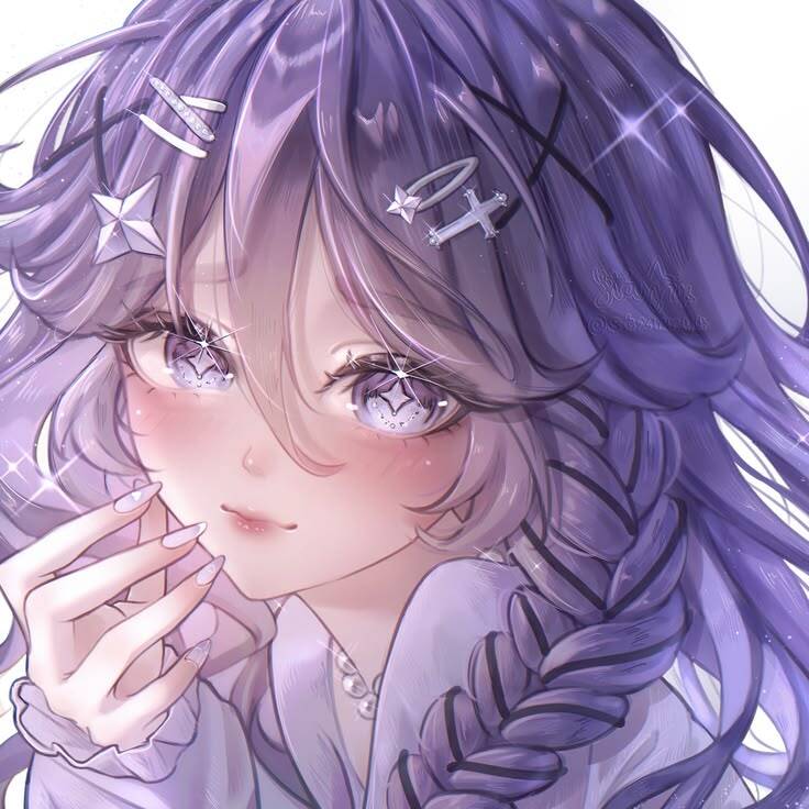 Foto de perfil morada de una encantadora chica anime