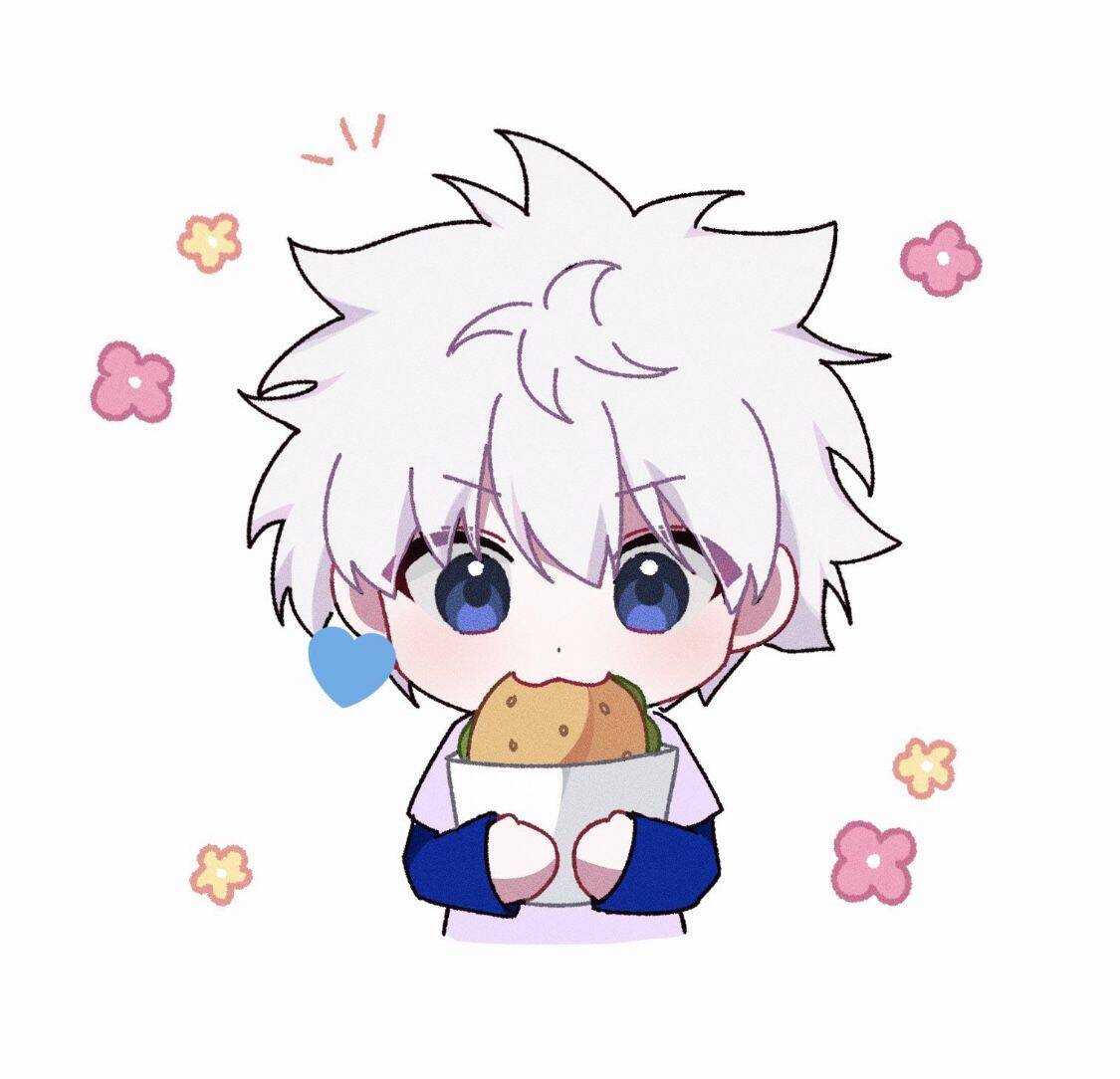 Foto de perfil de Killua con patatas y flores.