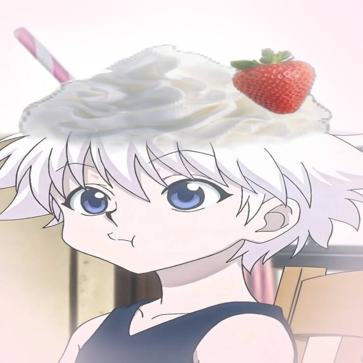 Pfp Profile Picture of Killua with White Hair and Strawberry