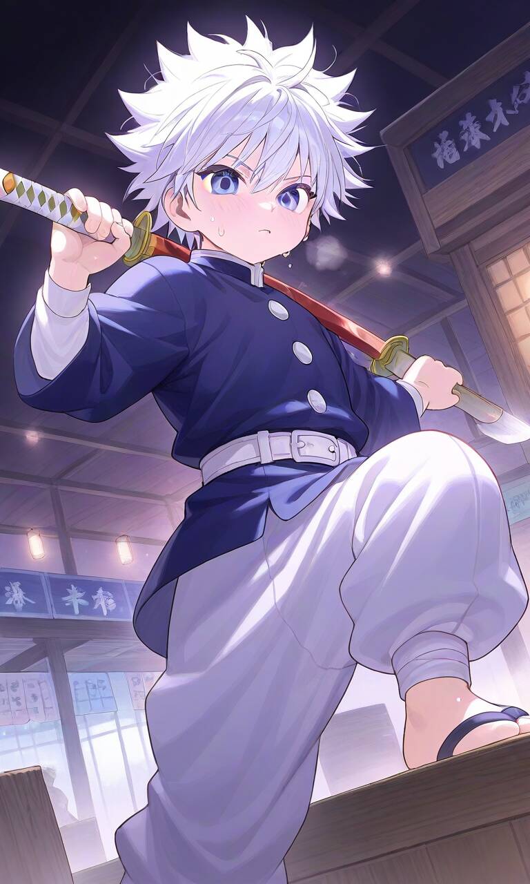 Pfp Profile Picture of Killua with Sword and White Hair