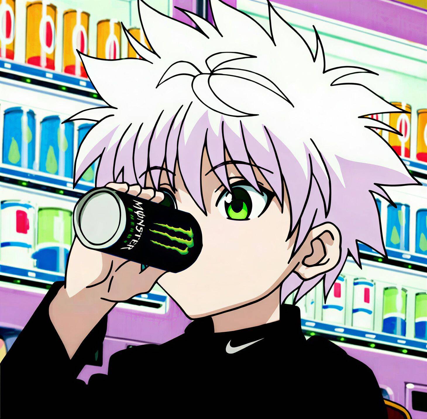 Killua's Pfp Profile Picture Drinking Energy Drink