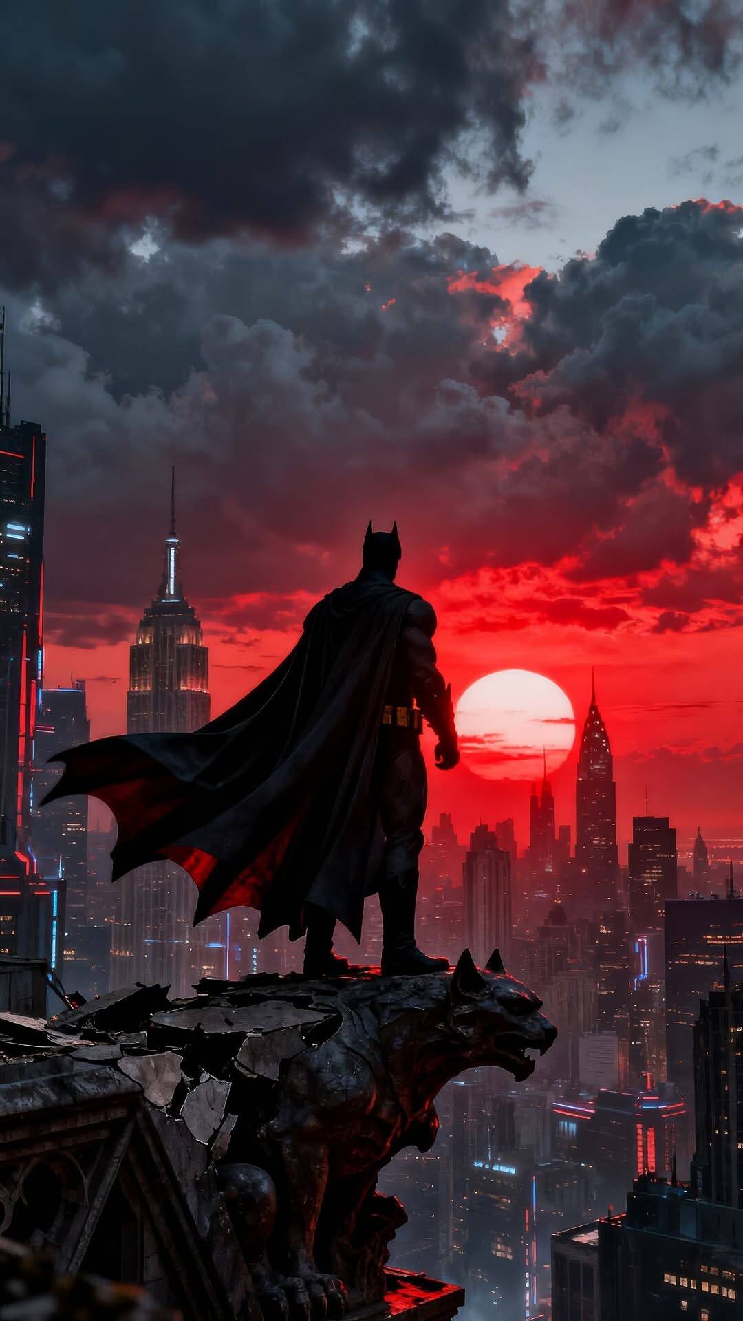 Batman mirando la foto de perfil del atardecer