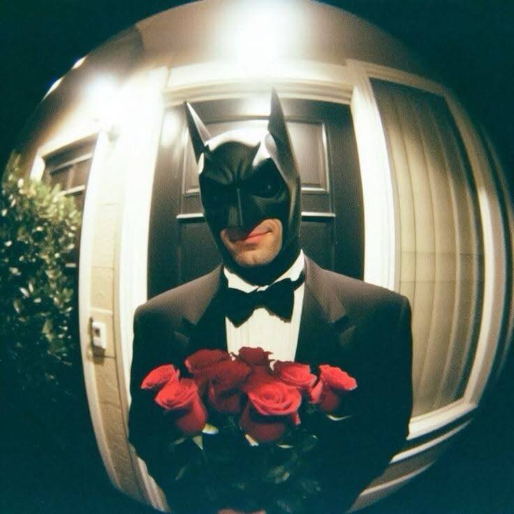 Foto de perfil de Batman con traje y flores