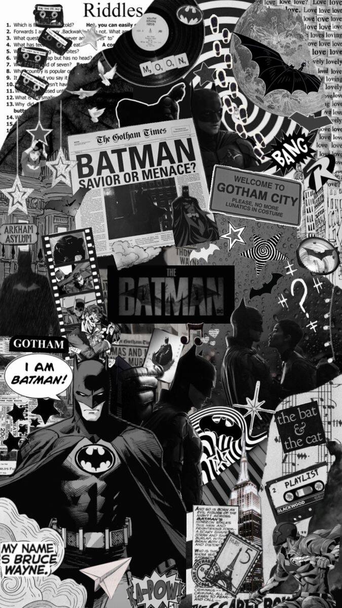Foto de perfil de Batman en estilo collage en blanco y negro