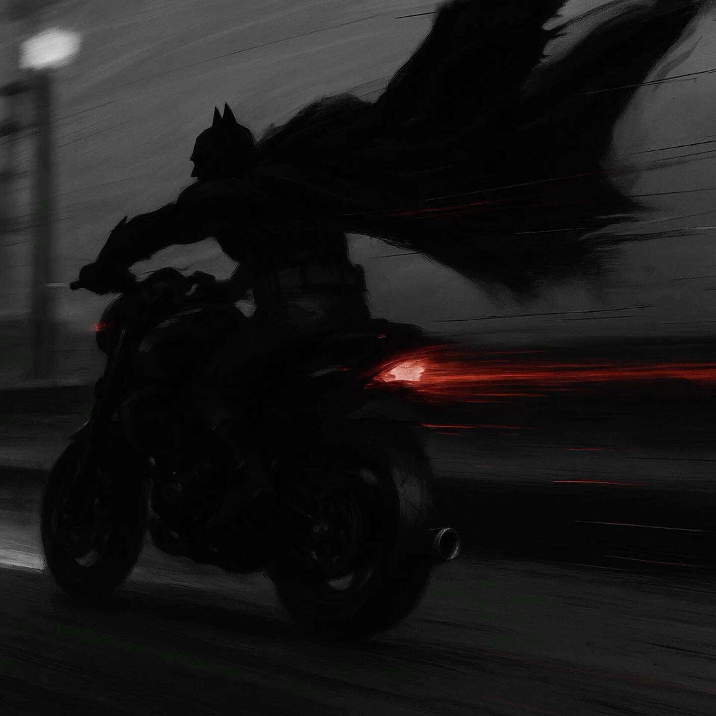 Foto de perfil de Batman en motocicleta de noche