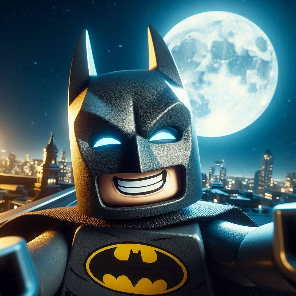 Foto de perfil de Lego Batman con la luna de fondo