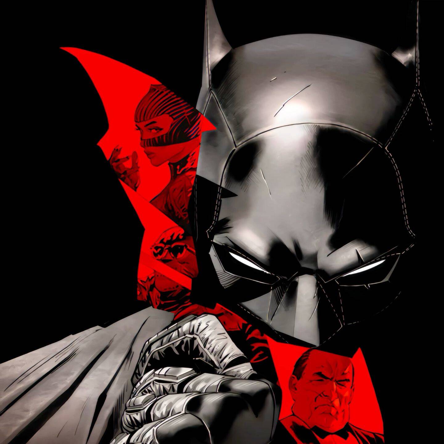 Foto de perfil de Batman con máscara y mirada intensa