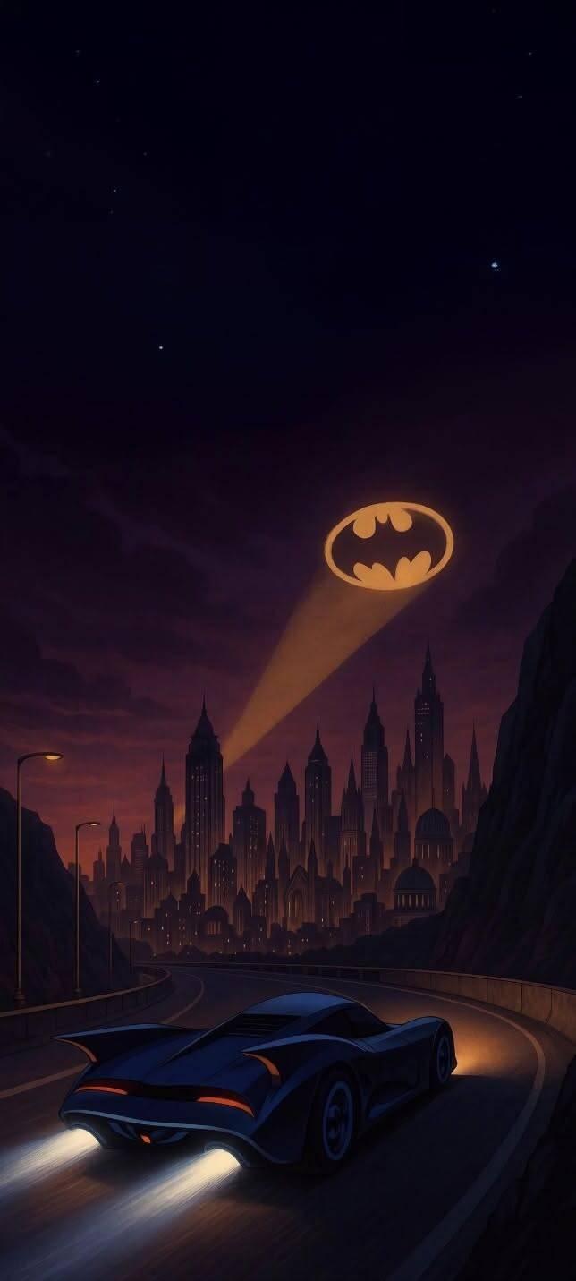 Foto de perfil de Batman con batimóvil y batiseñal