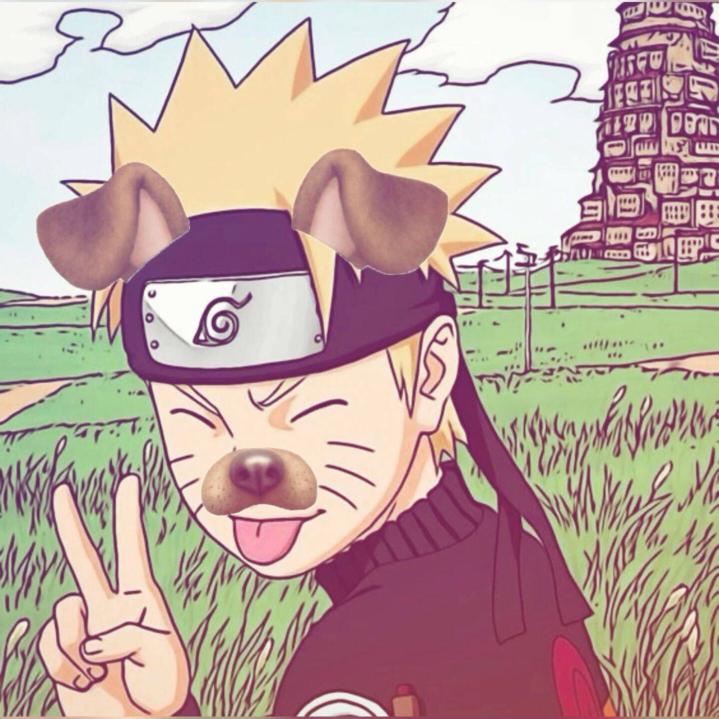 Naruto Pfp Profile Picture with Puppy Filter and Peace Sign