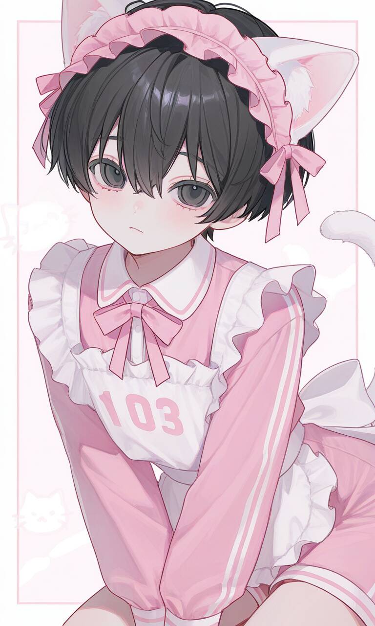 Foto de perfil de Femboy con orejas de gato y traje rosa