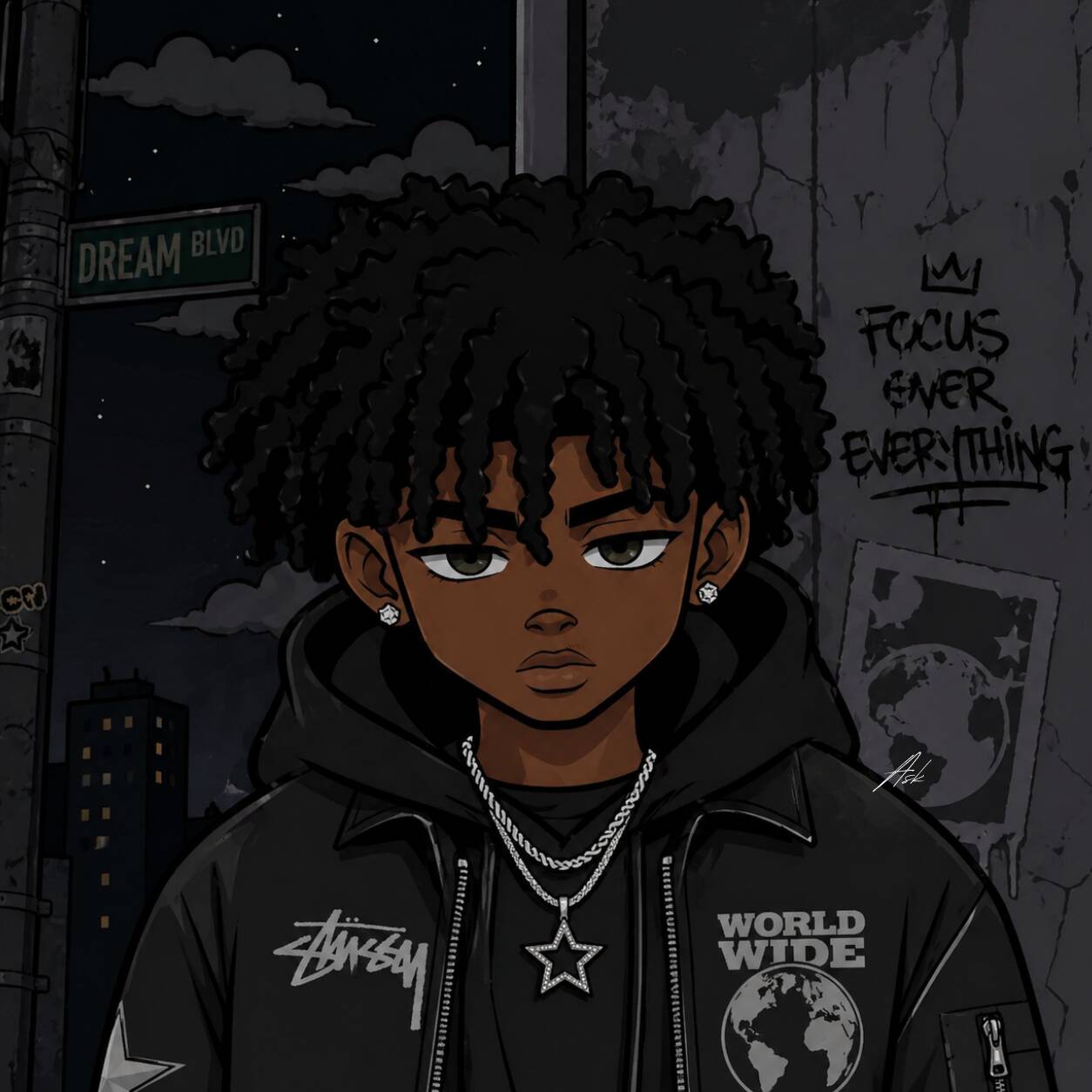 Pfp Profile Picture Cool with Curly Hair and Urban Style