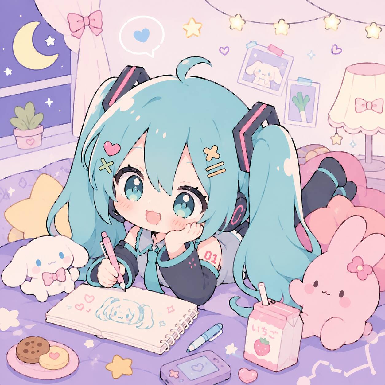 Photo de profil de Hatsune Miku dessinant avec un style Kawaii