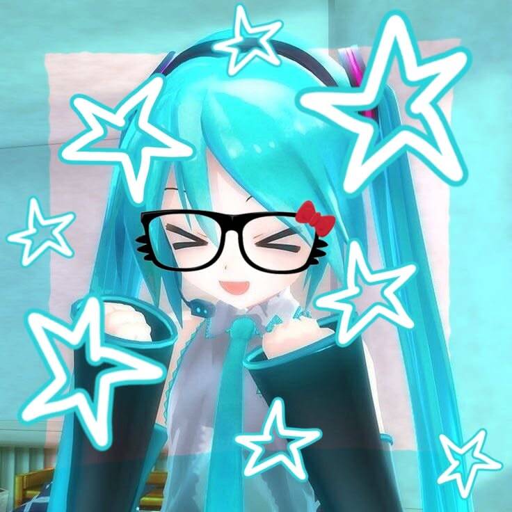 Photo de profil de Hatsune Miku avec des lunettes et des cheveux bleus