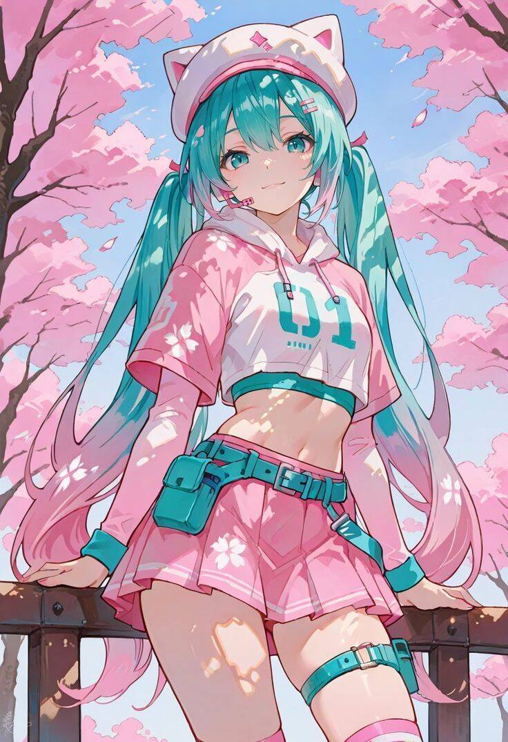 Foto de Perfil da Hatsune Miku com Cabelo Verde e Roupa Rosa