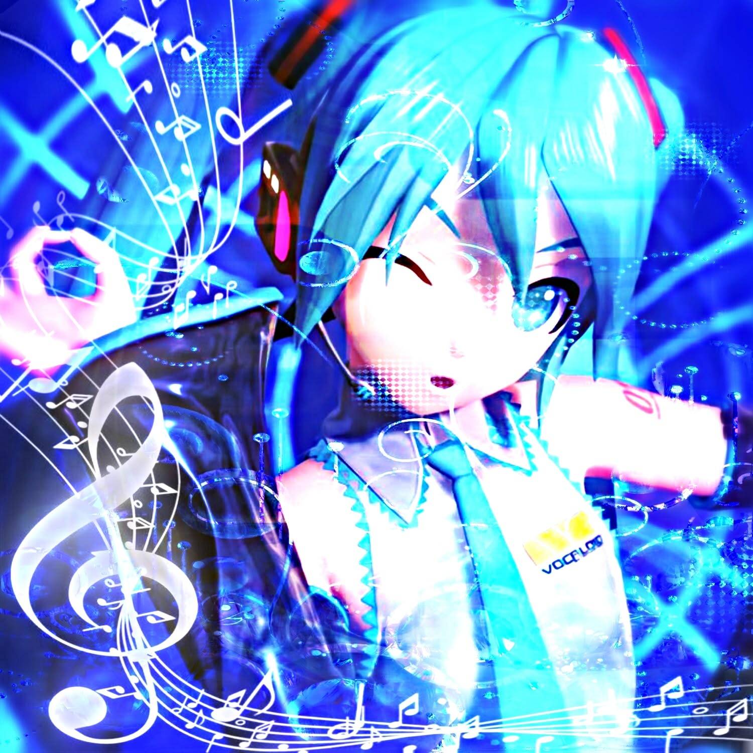 Foto de Perfil da Hatsune Miku com Cabelo Azul e Música
