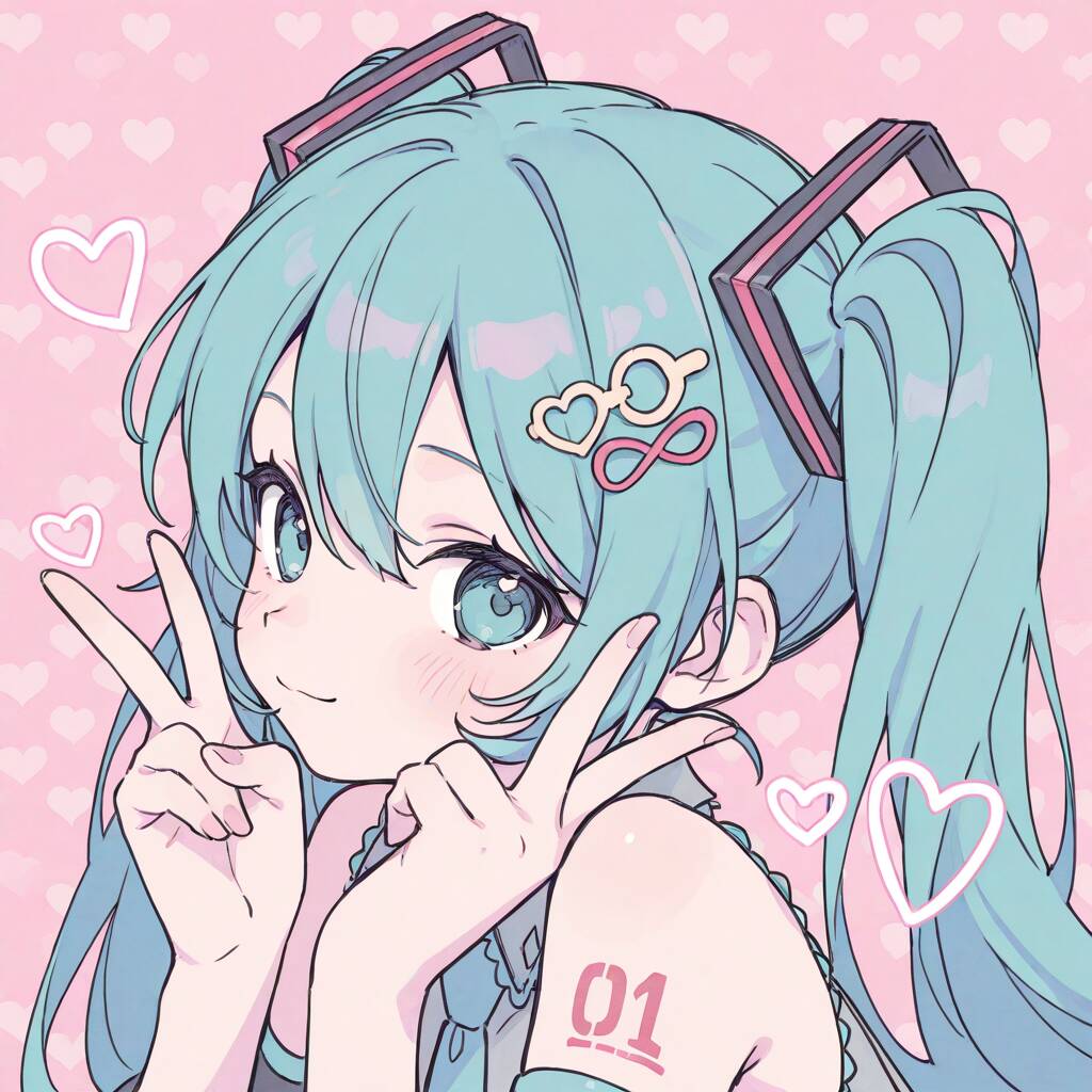 Foto de Perfil da Hatsune Miku com Cabelo Azul e Coração