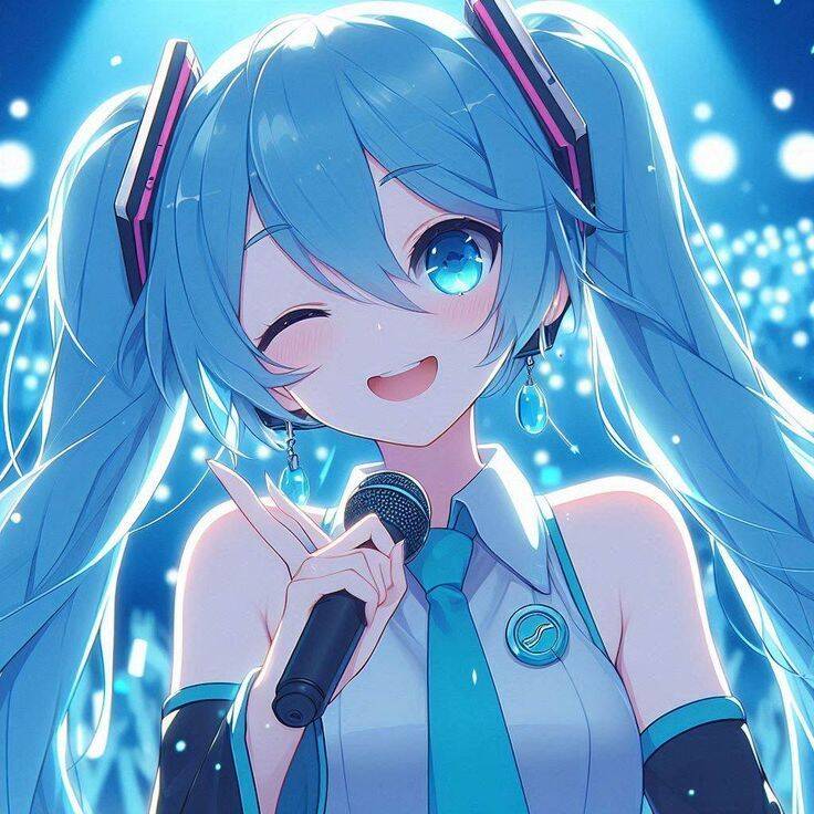 Pfp Profile Picture of Hatsune Miku Smiling with Microphone
