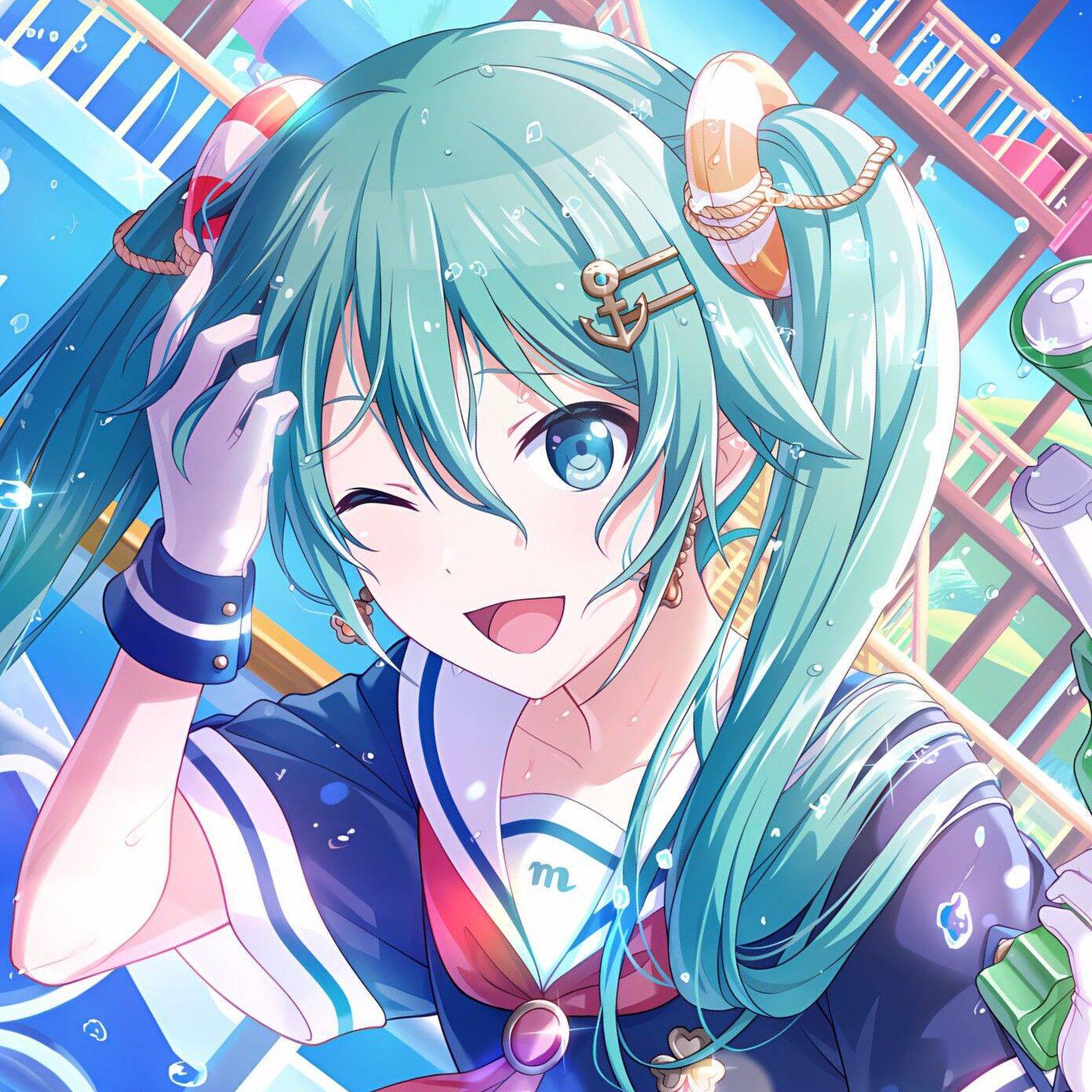 Pfp Profile Picture of Smiling Hatsune Miku with Green Hair