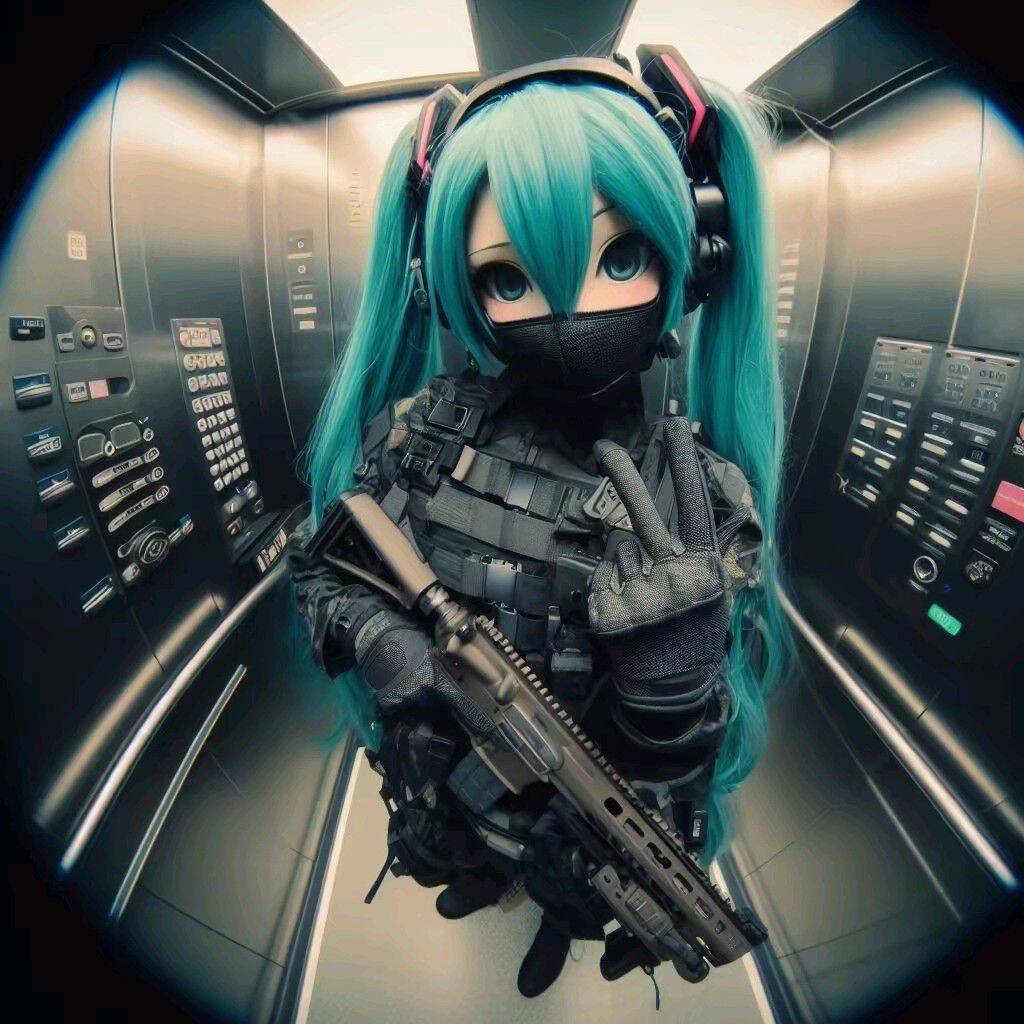 Pfp Profile Picture of Hatsune Miku with Blue Hair and Military Style
