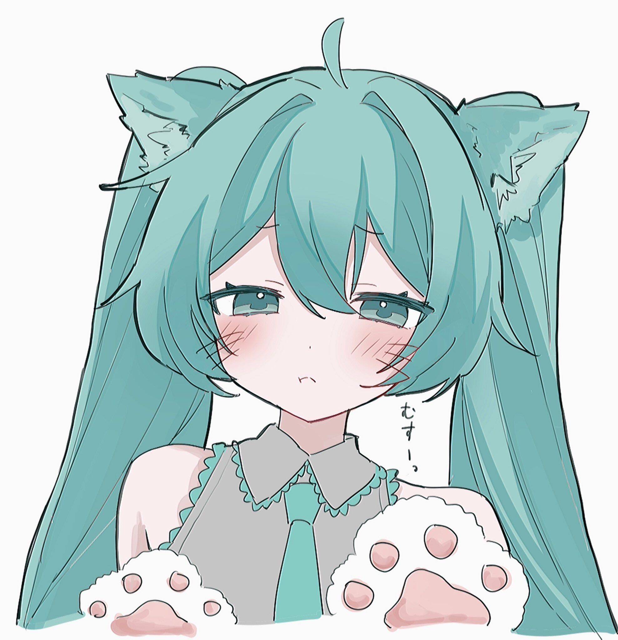 Pfp Profile Picture of Hatsune Miku with Green Hair and Cat Ears