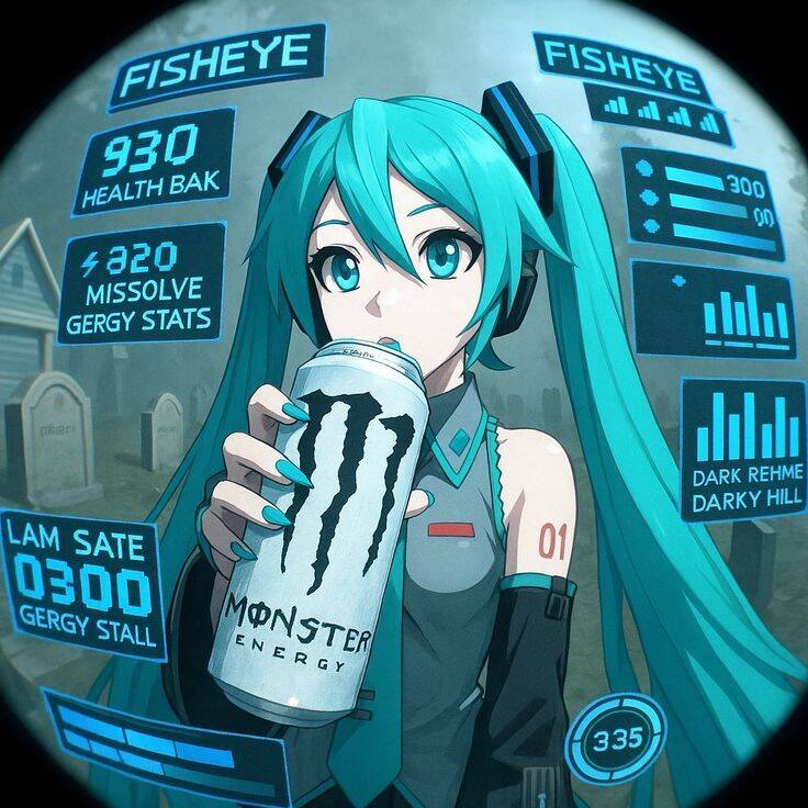 Pfp Profile Picture of Hatsune Miku with Blue Hair and Energy Drink
