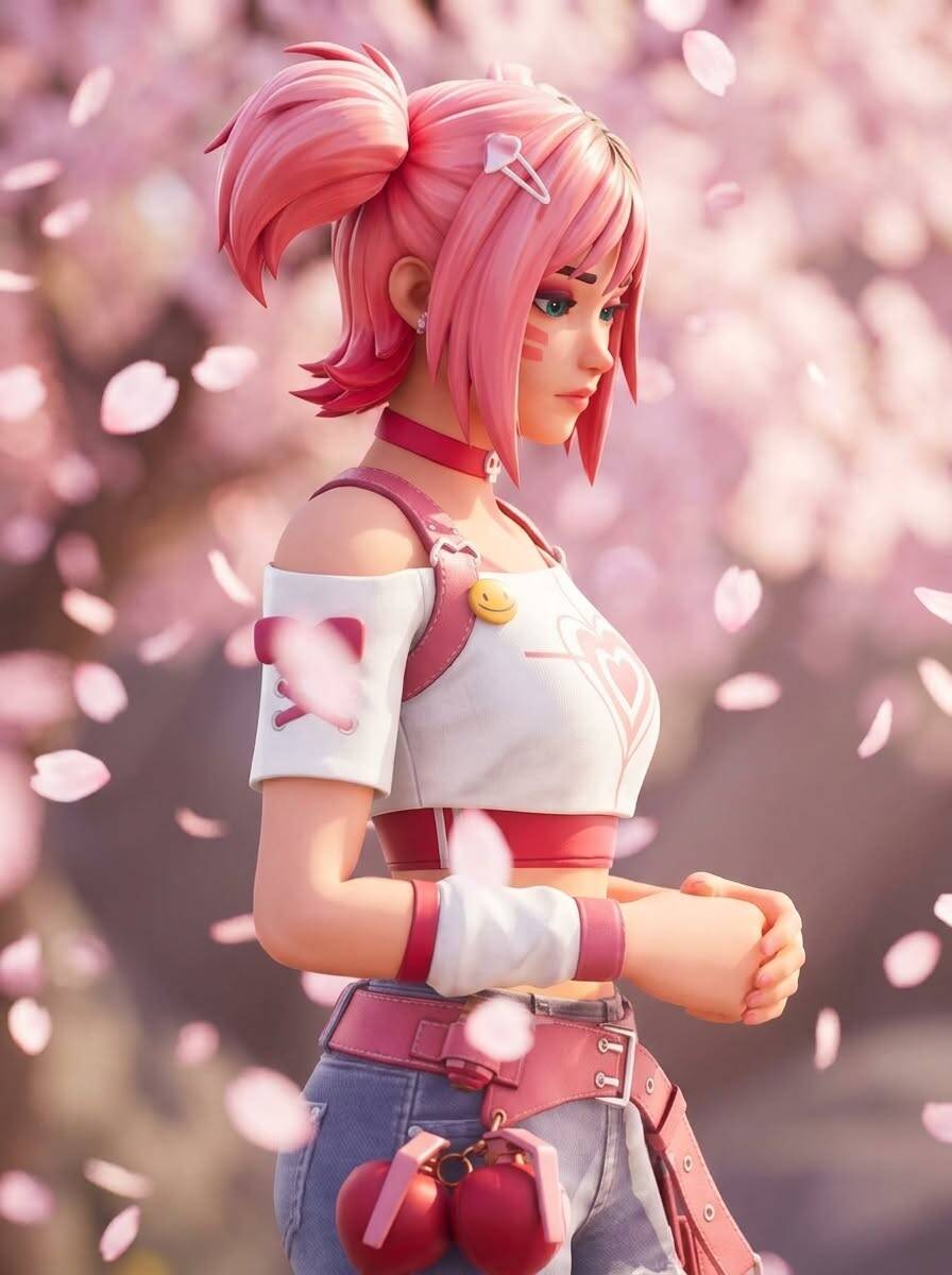 Foto de Perfil de Fortnite Garota Skin Rosa com Flores