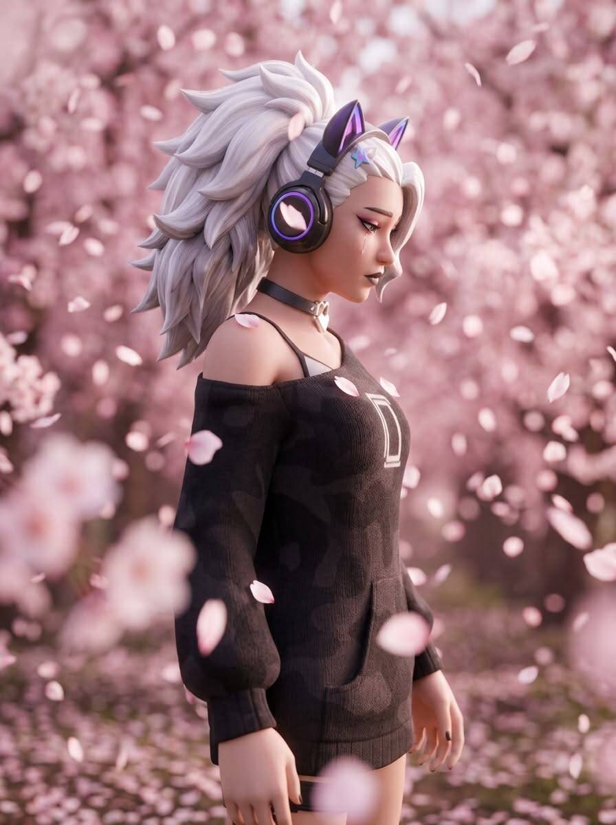 Foto de Perfil de Fortnite Garota com Cabelo Branco e Fones de Ouvido