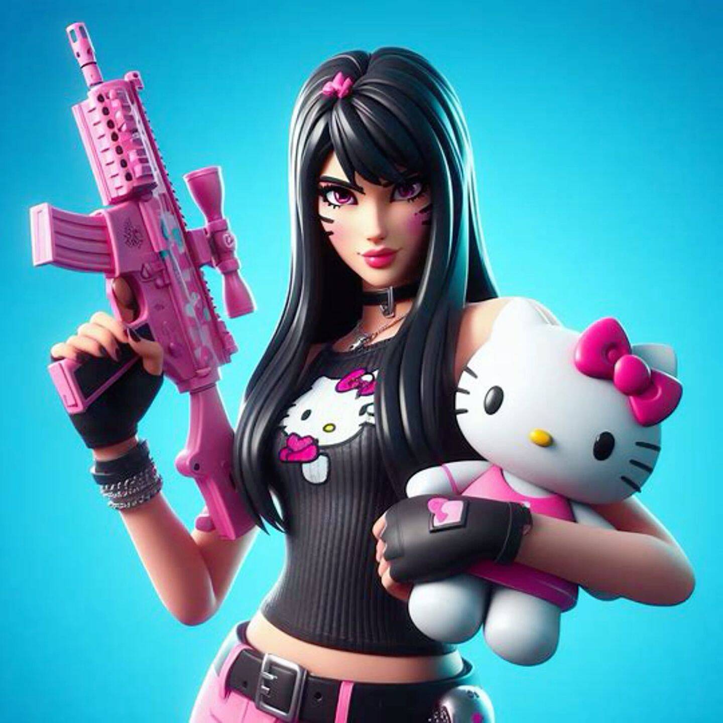 Foto de Perfil de Fortnite Garota com Arma Rosa e Hello Kitty