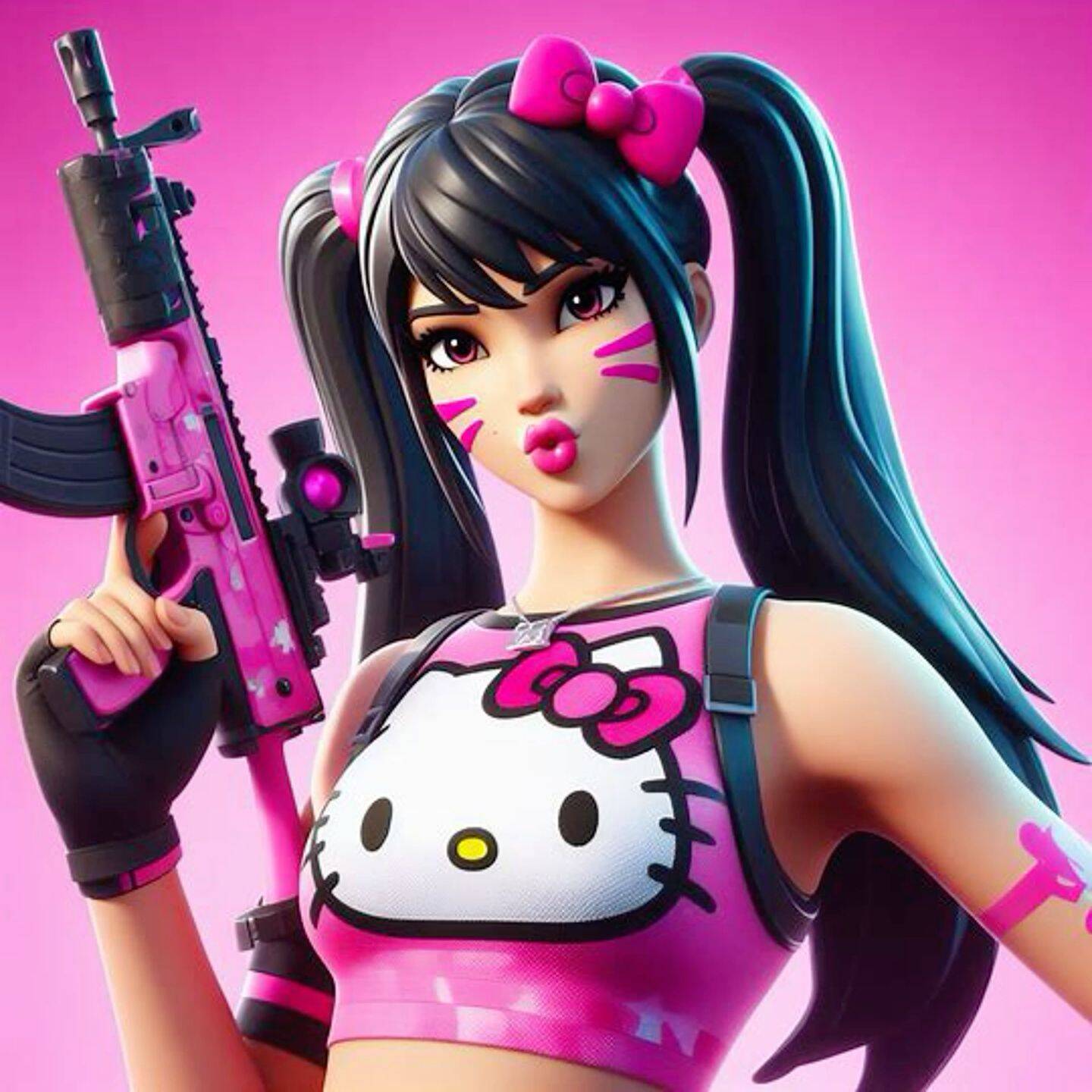 Foto de Perfil de Fortnite Garota com Arma Rosa e Estilo Hello Kitty