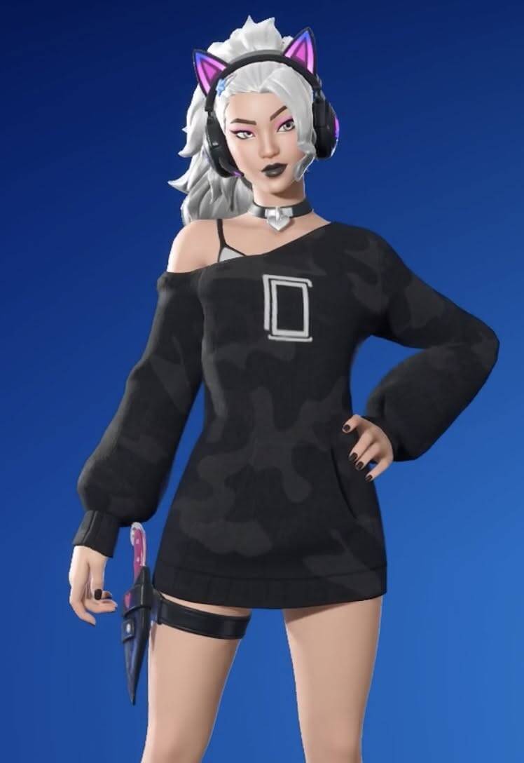Imagen de perfil de una chica de Fortnite con audífonos y atuendo elegante