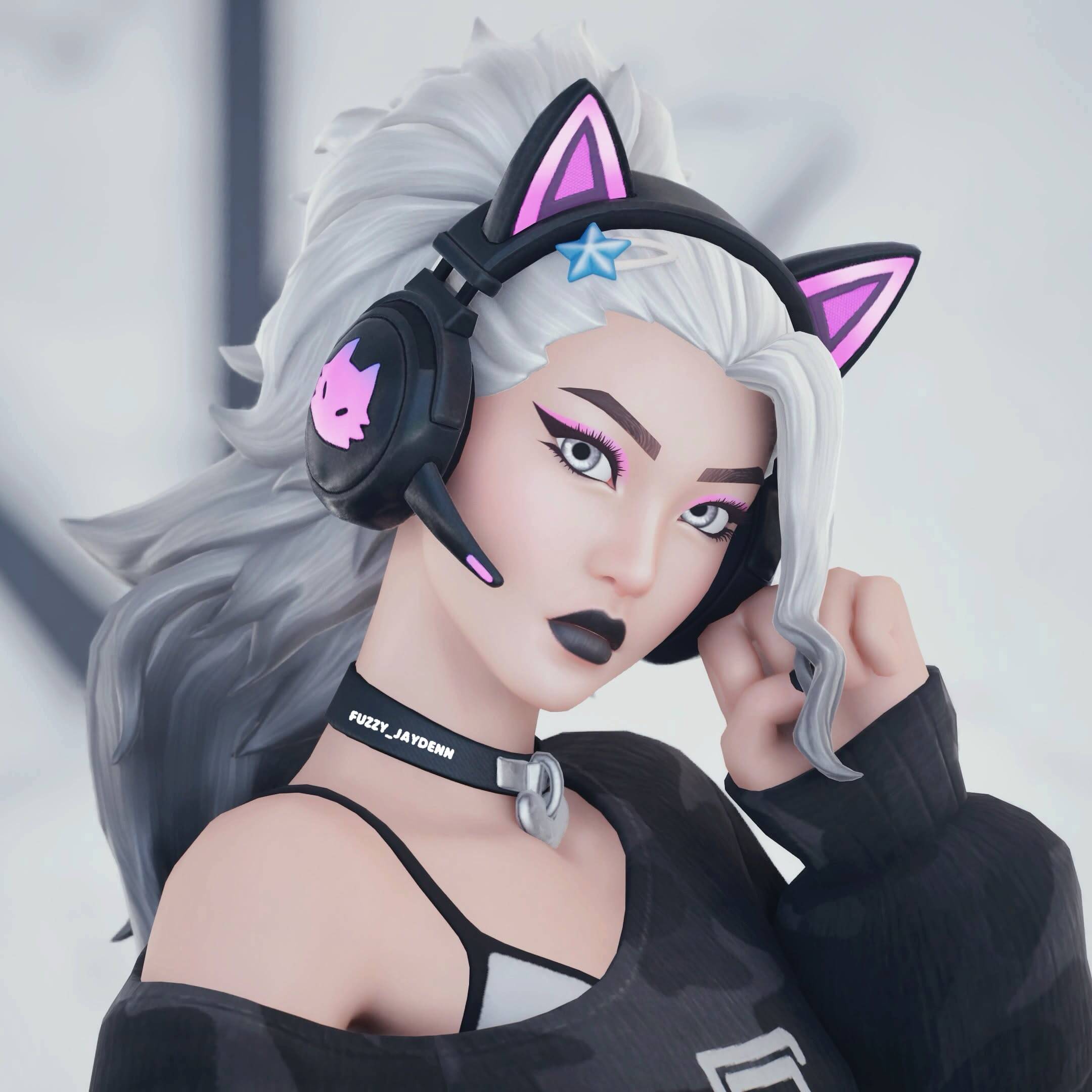 Imagen de perfil de chica Fortnite con auriculares y orejas de gato