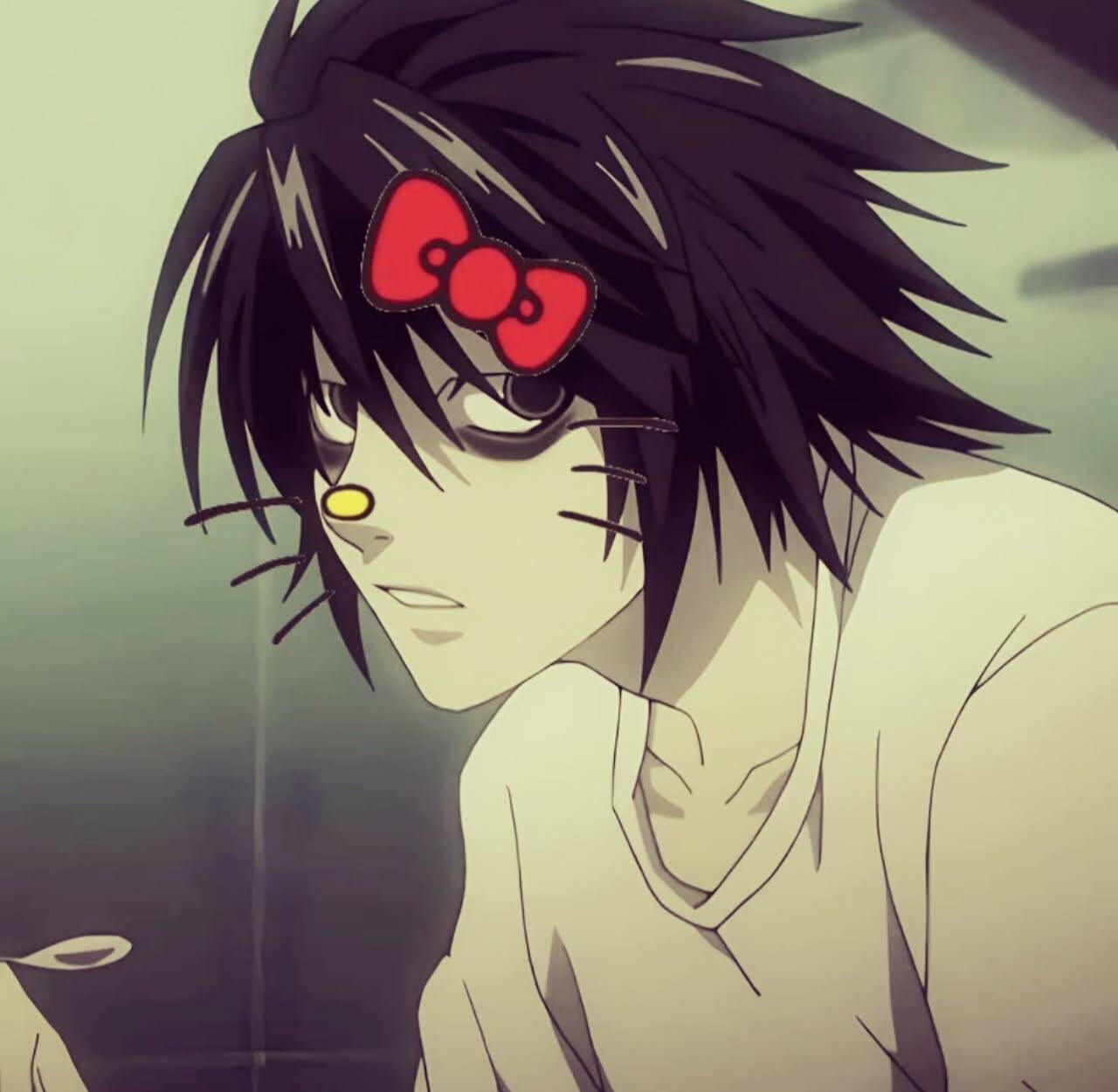 Foto de perfil de chico anime con lazo rosa y ojos expresivos