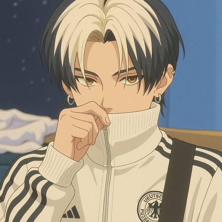 Foto de Perfil de Anime Boy com Cabelo Bicolor e Jaqueta Estilosa