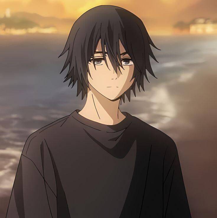 Foto de Perfil de Anime Boy com Cabelo Preto e Camiseta Solta