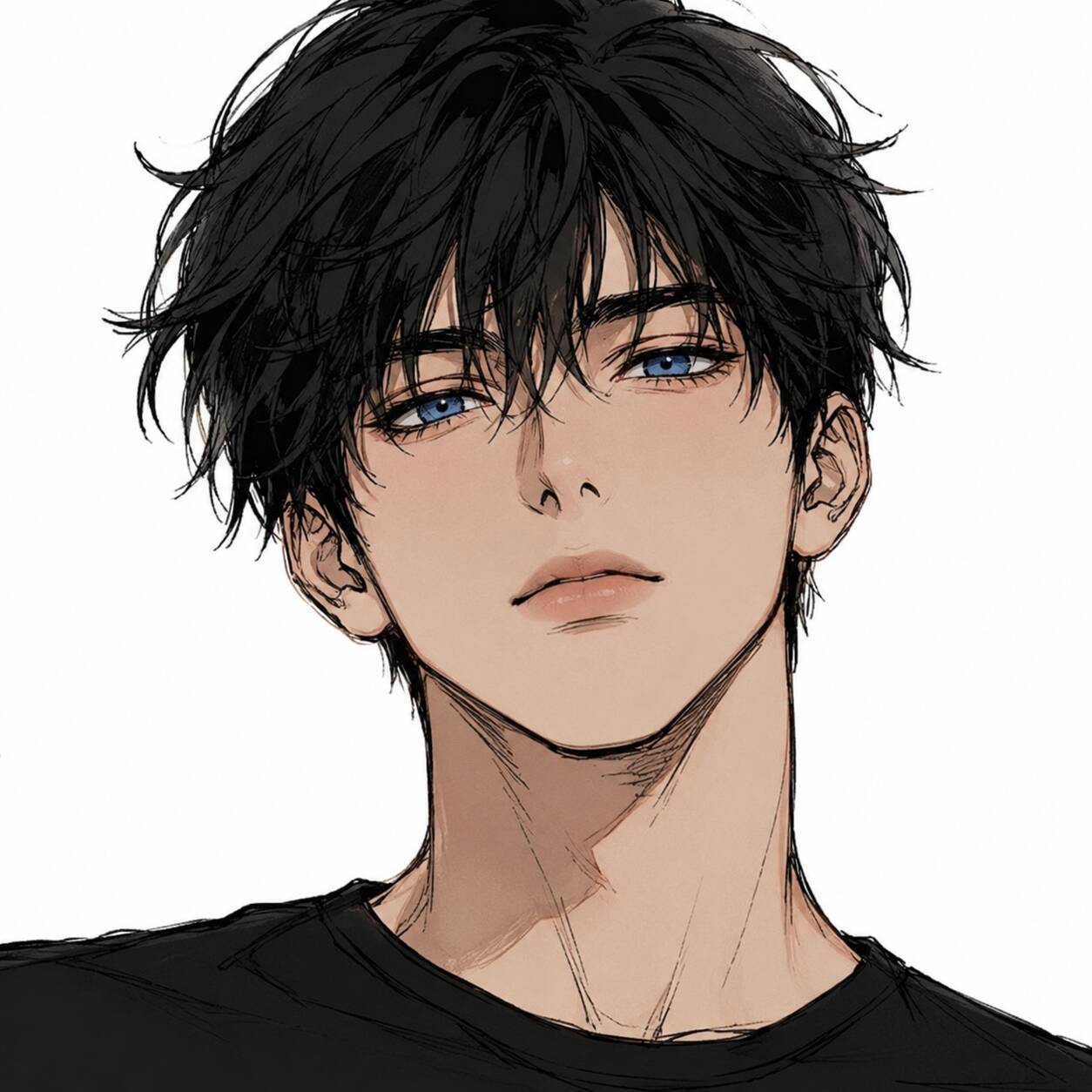 Foto de Perfil de Anime Boy com Cabelo Preto e Olhos Azuis