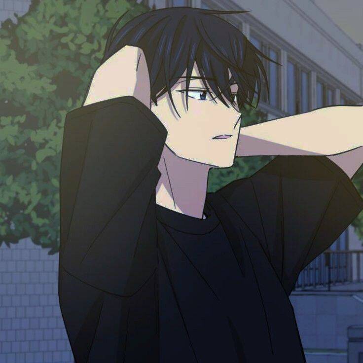 Foto de Perfil de Anime Boy com Cabelo Preto e Camiseta Preta
