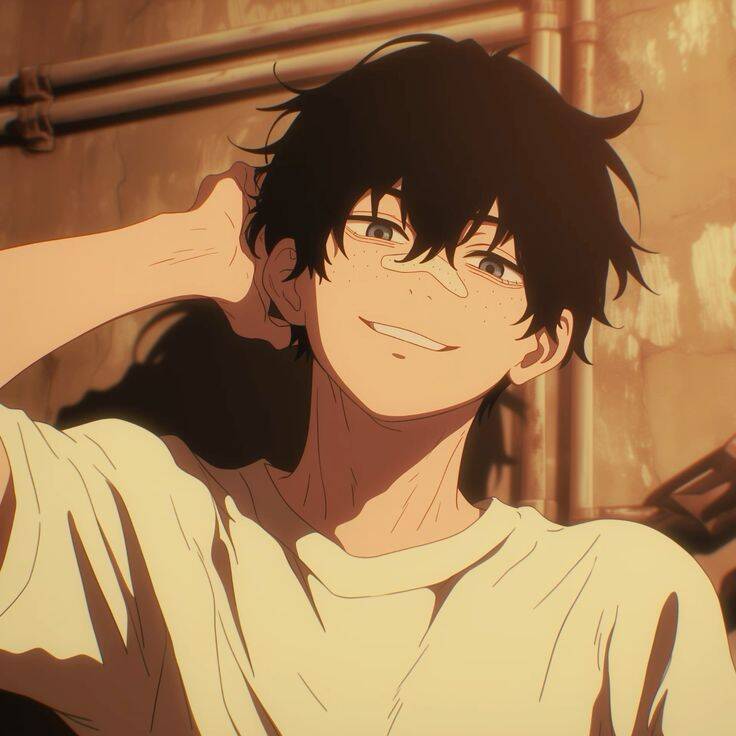 Foto de Perfil de Anime Boy Sorridente com Cabelo Preto