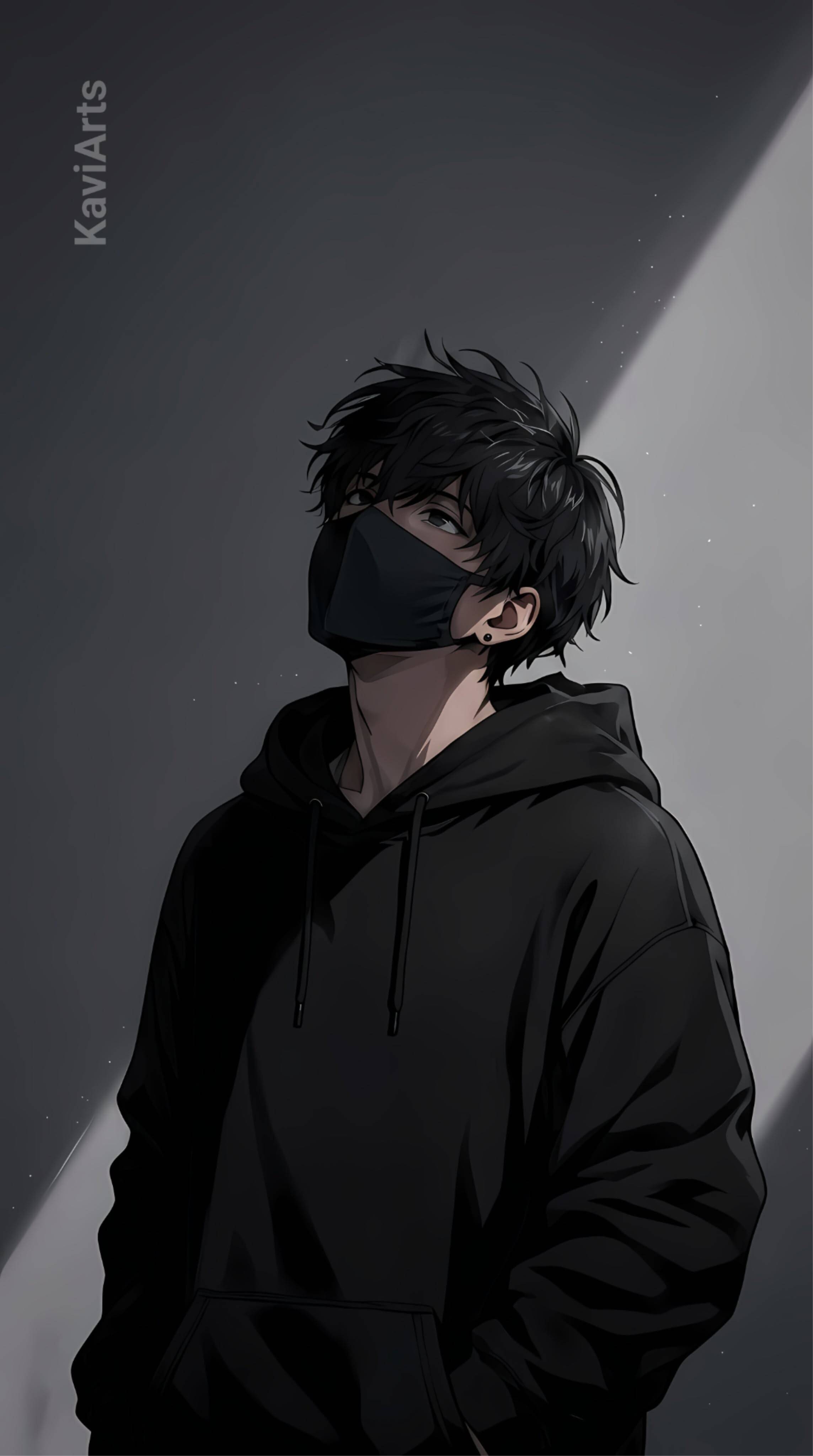 Foto de Perfil de Anime Boy com Máscara e Moletom Preto